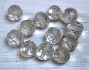vintage 10mm faceted clear glass beads