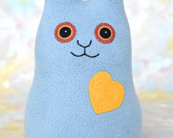 Handmade Bunny Rabbit Stuffed Animal, Blue Gray, Gold Fleece, Plush Kids Baby Toddler Doll Art Toy, Hug Me Bunny, Personalized Tag, 9 inch