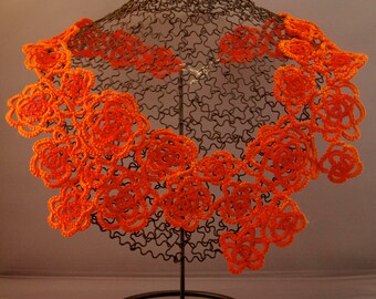 Orange Floral Tatted Lace Necklace