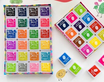Finger paint stamp ink pad, 12 or 24 colors, children craft, finger paint craft, party favor, fine motor activities, home schooling supply