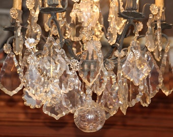 Crystal chandelier lighting French antique chandelier Large chandelier Patina bronze Luxury decor Crystal ceiling light Crystal pendants