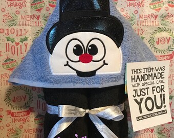 Frosty Hood Bath Towel, Snowman, Christmas, Holiday, Child, Teen, Adult