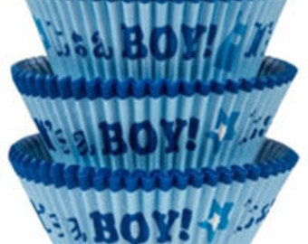 75 Ct Blue It's A Boy Baking Cups - Cupcake Liners - Standard 2 Inch Fancy Cupcake Wrappers - Boy Baby Shower