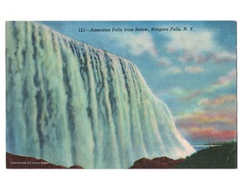 Niagara Falls New York vintage linen postcard | American Falls, Prospect Point, Niagara River | 1940s NY travel souvenir, waterfall decor