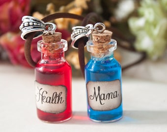 Health and Mana Necklaces, League of Legends Necklace, Gift for geeks, Gift for nerdy, Gift for gamer, Mana Potion, Bottle Necklace, health