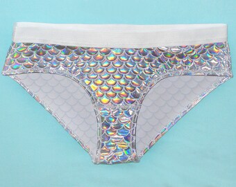 Holographic iridescent mermaid hipster panties bikini underwear