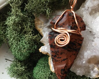 Mahogany Obsidian Arrowhead Handmade Wire Wrapped Necklace