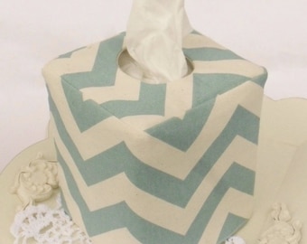 Spa Blue Chevron reversible tissue box cover