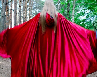 Velvet cloak; hooded cape; forest druid; medieval cape; elven cloak; wizard; witch; long cape