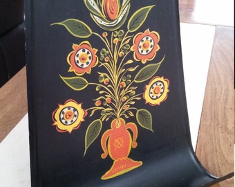 SALE Vintage Hand Painted Tole Letter or Mail Holder Black Flowers