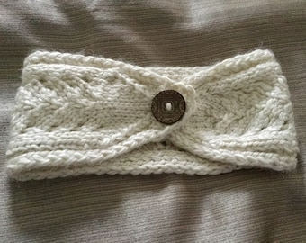Off White Handknit Alpaca Earwarmer Lace Headband Ready to ship