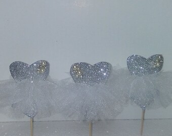 Glitter tutu dress cupcake toppers
