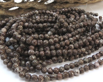 Brown Snowflake Jasper, Natural 4mm Round Beads, 16 inch Strand, 4mm Brown Beads, Beading Supplies, Item 1008pm