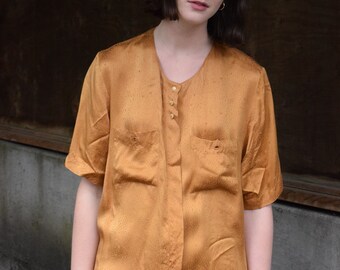 Silk Golden Patterned Short Sleeve Shirt