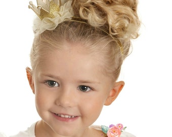 Gold baby crown headband- crown headband - baby headband- Gold princess crown- infant crown headband - newborn crown glitter crown