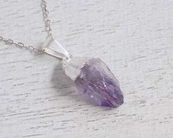 Boho Necklace, Raw Amethyst Necklace, February Birthstone, Rough Amethyst Pendant, Amethyst Crystal, Purple Necklace, Silver Necklace, 8-585