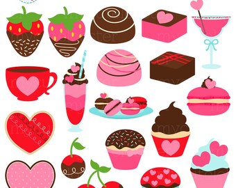 Sweet Valentine Clipart Set - cookies, strawberries, cupcakes, Valentine's Day, love - personal use, small commercial use, instant download