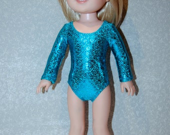Gymnastics Leotard Doll Clothes greenish blue handmade for 14.5 inch Wellie Wishers tkct1188