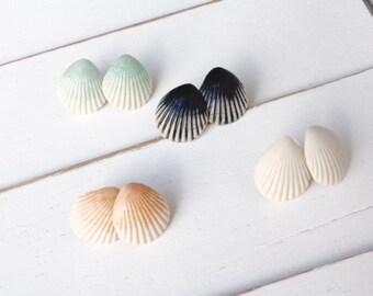 Porcelain Stud Sea Shell Earrings - Scallop Shell Earrings - Beach Jewelry - Gift Idea