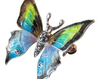 Exquisite Alice Caviness Sterling Silver Enameled Butterfly Brooch Pin Vintage