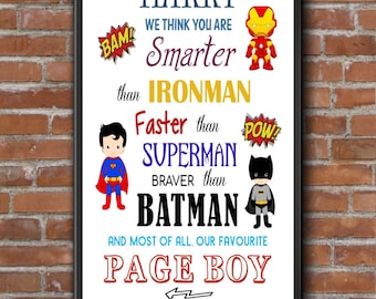 PERSONALISED Superhero Page Boy - Best Man - Ringbearer - Usher Gift - Page Boy Thank you Gifts - Print only - FULLY CUSTOMISABLE
