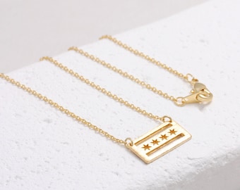 Delicate Illinois Chicago Flag Necklace/ gold, rose gold, silver