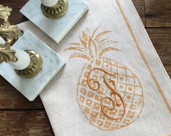 Linen / Cotton pineapple towel with monogram / pineapple kitchen towel / pineapple guest towel
