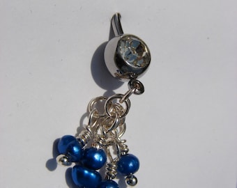 Fresh Water Blue Pearl Dangle Naval Ring/Ocean/Nautical/Belly Ring/Surgical Steel
