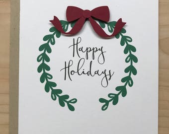 Happy Holidays Card, Happy Holidays Wreath, Blank Christmas Card, Happy Holidays Greeting Card