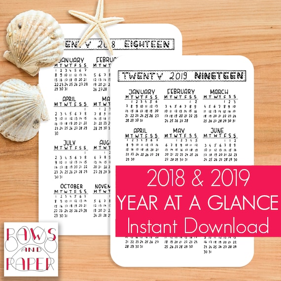 2018 2019 PRINTABLE Calendar Year At A Glance Planner 2018 2019 PRINTABLE Calendar Year At A Glance Planner