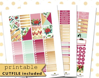 GLAM CHRISTMAS Weekly Planner Sticker Kit/Printable Planner Stickers for use with Erin Condren Life Planner/December Set/Holiday Stickers