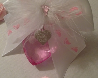 Lovely pink Angel baby 40mm hanging faceted acylic heart miscarriage, baby loss keepsake
