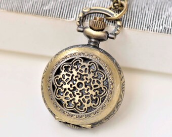 1 PC Antique Bronze Small Size Filigree Pocket Watch Pendant 27mm A3791