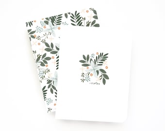 Pocket Journal Set of 2 | Illustrated Small Notebooks with Lined Pages: Morning Blooms Pocket Journal Set