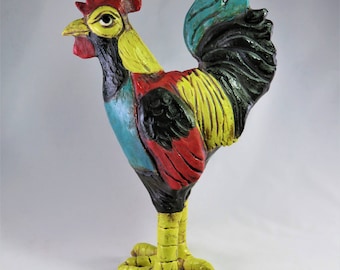 Ferdinand the Rooster Colorful Ceramic Bird Sculpture