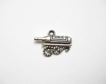 70 Wine Bottle Charms in Silver Tone - C1873 BULK