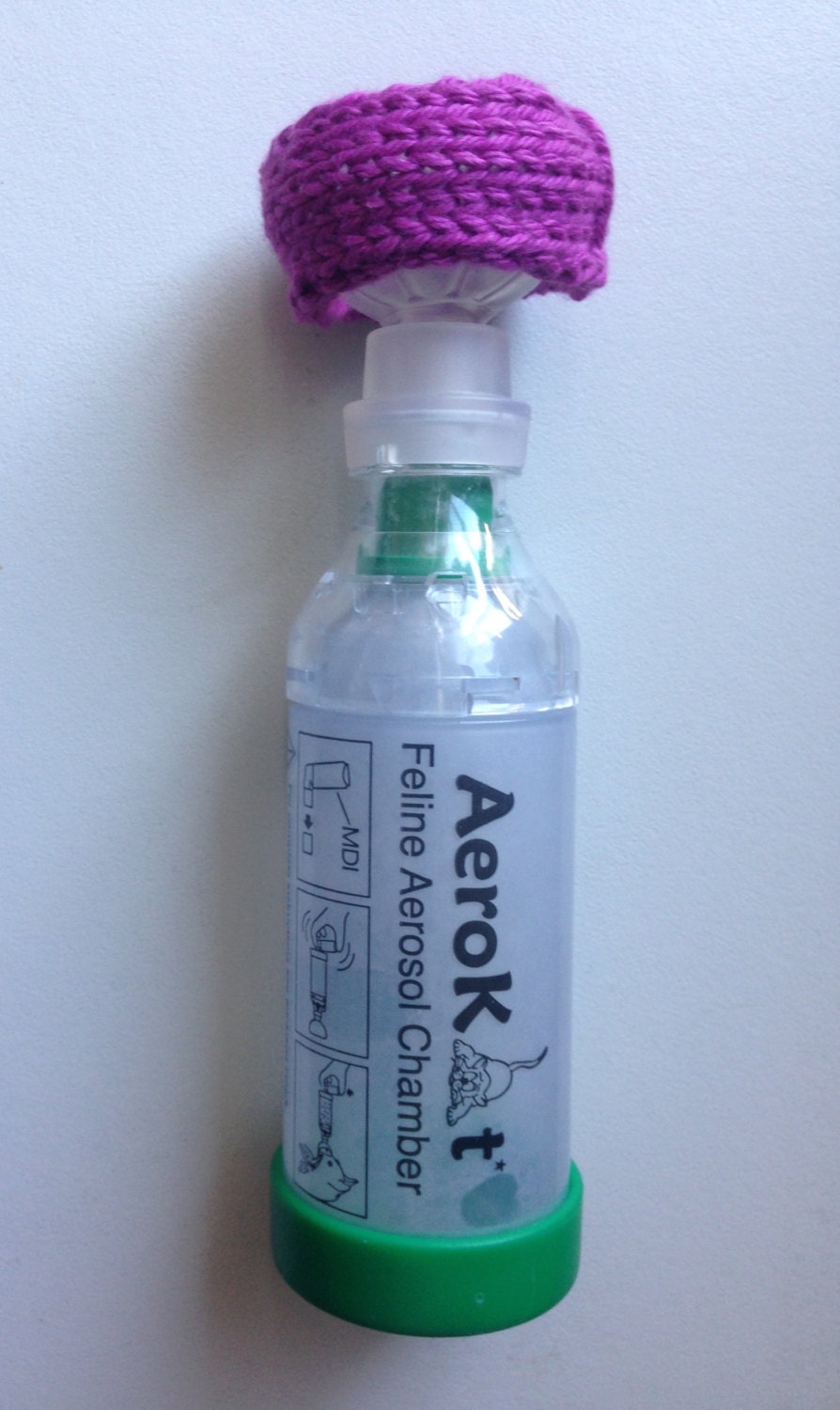 small aerokat feline asthma inhaler knit cover magenta