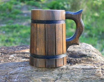 Wood Beer Mug, Tankard, Holz Bierkrug, Groomsman Gift, Wooden Tanakrd, Brown,Capacity: 22 oz (0.6l).