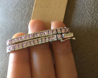 Sterling silver Pink Tennis bracelet W/square Stones