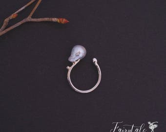 Akoya Baroque Pearl Open Ring Sterling Silver Free Size