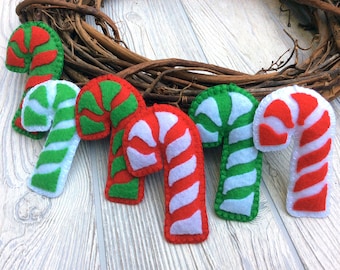 Candy Cane Ornament - Felt Candy Cane Ornament - Holiday Decoration - Felt Ornaments - Christmas Decor - Stocking Stuffer Under 10 Dollars