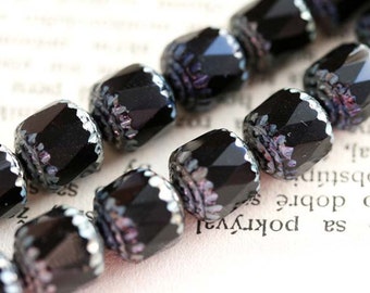 8mm Black cathedral beads picasso czech glass beads, rustic round fire polished ball beads - 15Pc - 2260