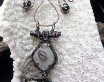 Fossil Starfish with Moroccan Spetarian and Black Coral - Hand made in the USA