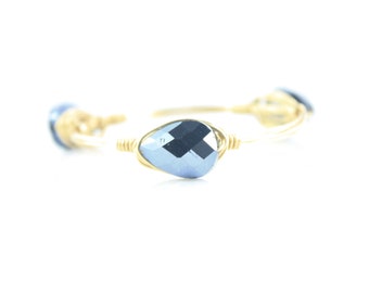 Metallic Blue Crystal Wire Wrapped Bangle, Wire Wrapped Bracelet, Wire Bangle