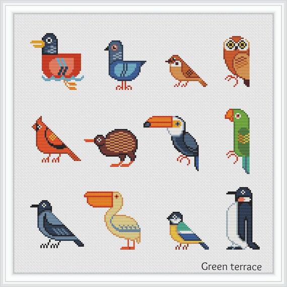 Download Geometric birds Cross Stitch Pattern Modern cross stitch PDF