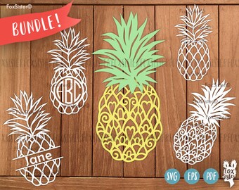Monogram SVG / PDF Pineapples Papercut Template Bundle | Tropics | Summer | Commercial use | fruits | Cut files | Cricut | Silhouette