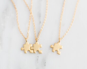 Gold Puzzle Necklace / Best Friend Necklace Set / Gold Puzzle Piece Necklace / Custom Autism Necklace / BFF Necklace for 2 3 4 / Bridesmaid