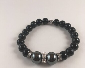 Hematite and Navy blue bracelets