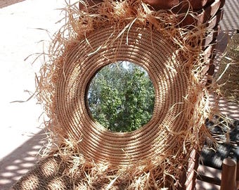 Natural raffia mirror