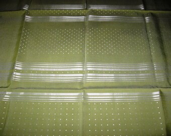 Modernist Tablecloth 1950's Vintage Olive Green Silver Stripes and Polka Dots Cotton Rayon Print Kitchen cloth 52 X 52 Unused with Label